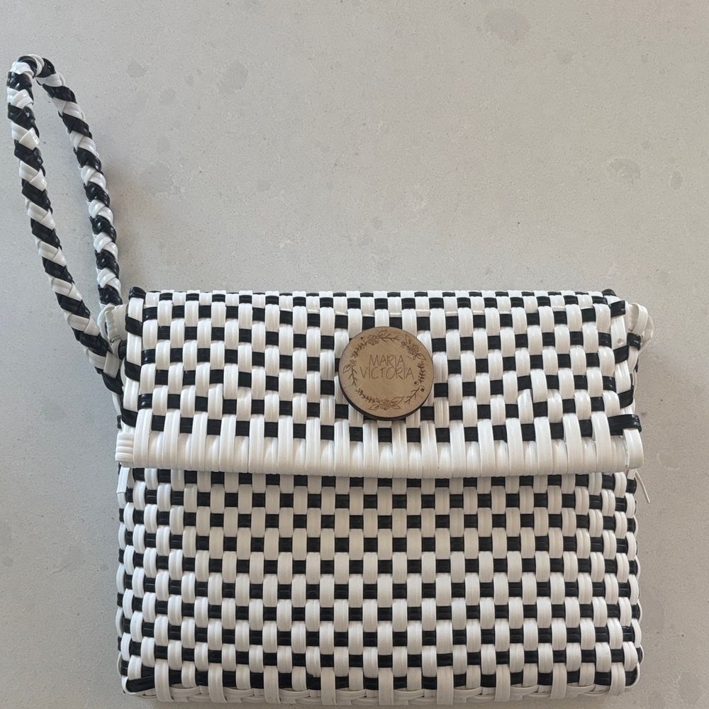 Woven Black and White Wristlet Clutch by Maria Victoria